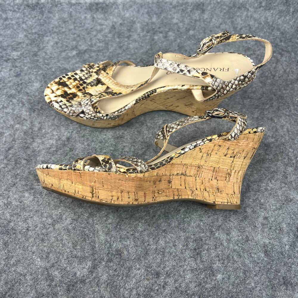 Franco Sarto Snakeskin Print Cork Platform Wedge 8M Sandals Neutral Strappy Heel